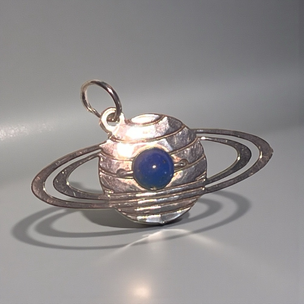 Silver Planet Pendant with Blue Accent